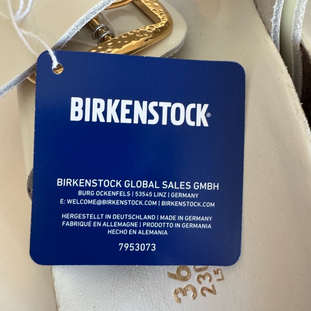 Birkenstock Cream Sandals with Gold Accents - Picture 13 of 14